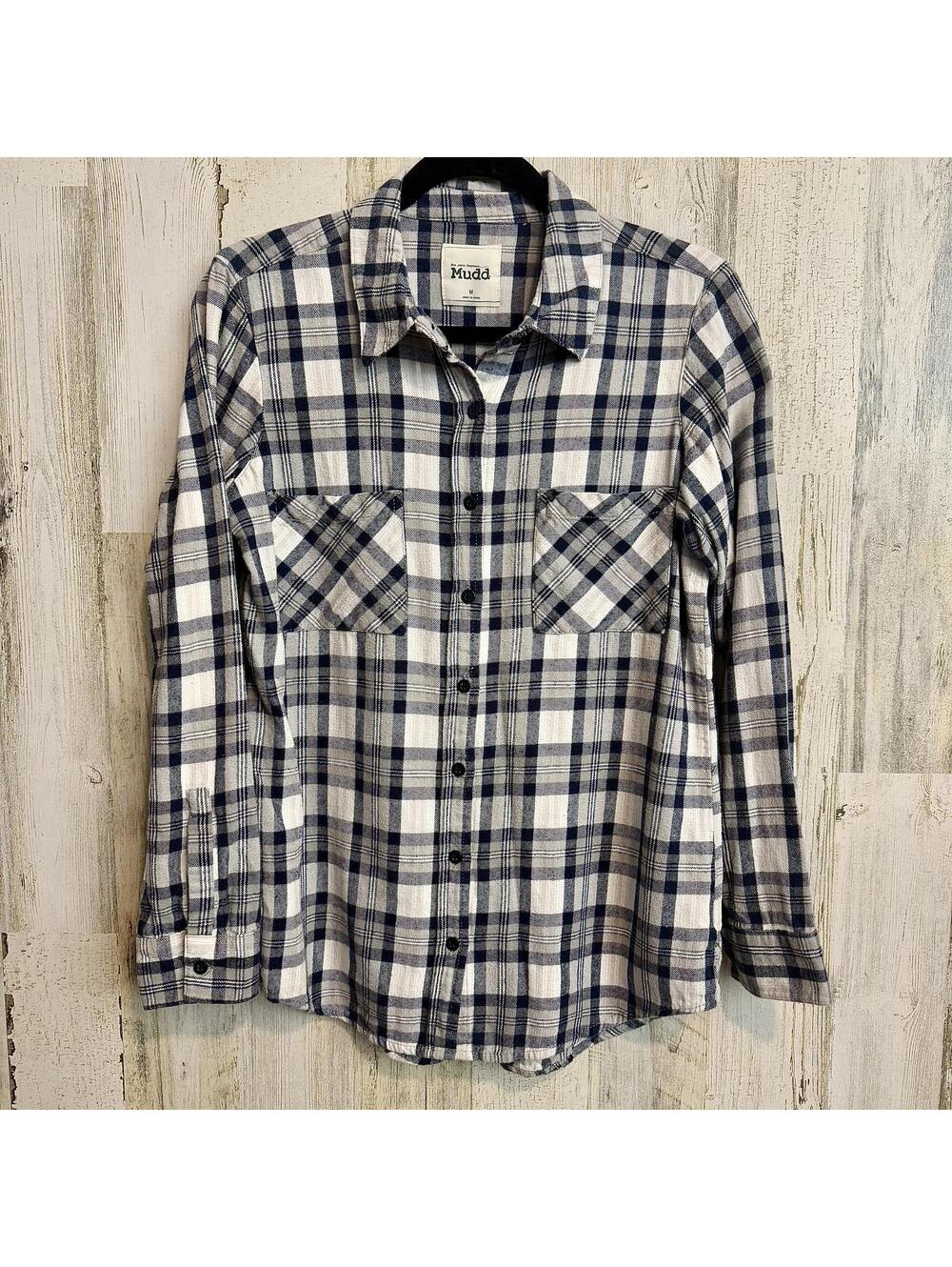 Mudd Women's Medium Long Sleeve Plaid Button-Up Shirt